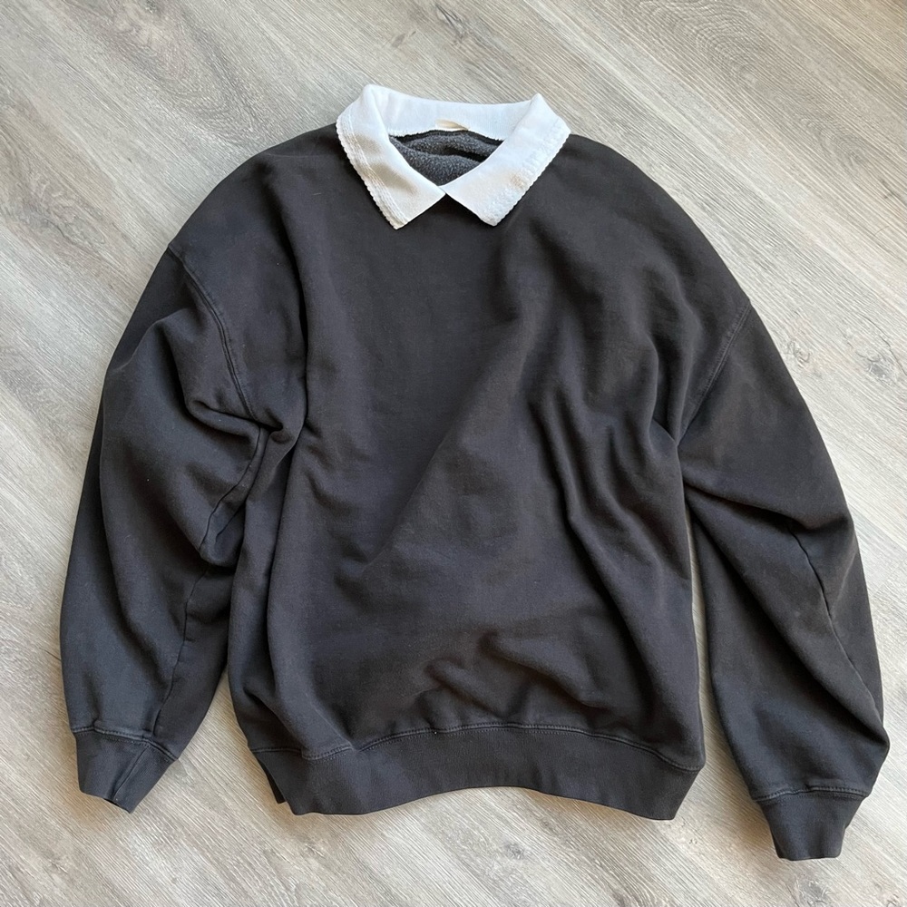 John Galt black and white erica collar sweater